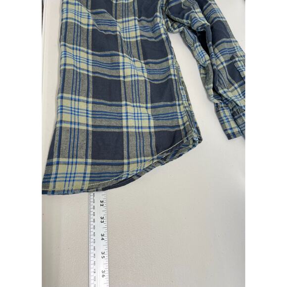 Burnside Plaid Flannel Shirt Mens Size XL Pockets Button Up Navy Olive Grunge - Picture 6 of 9
